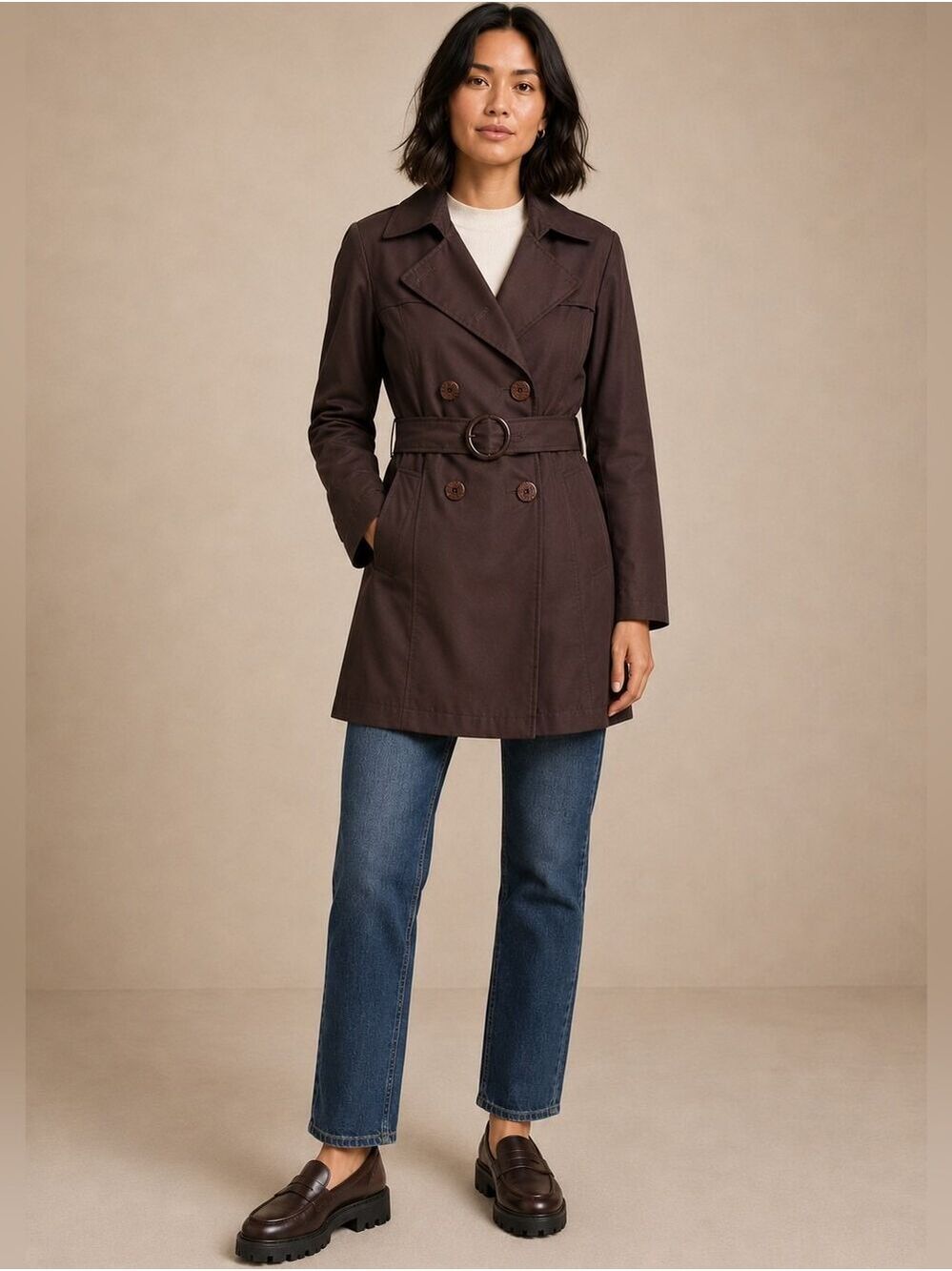 VIA SPIGA BROWN BELTED TRENCH COAT JACKET COTTON BLEND POCKETS MEDIUM - Picture 2 of 12